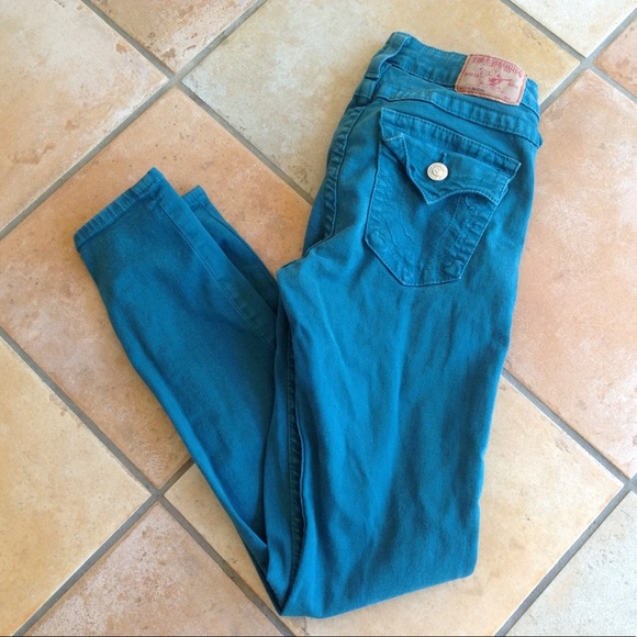 teal color jeans